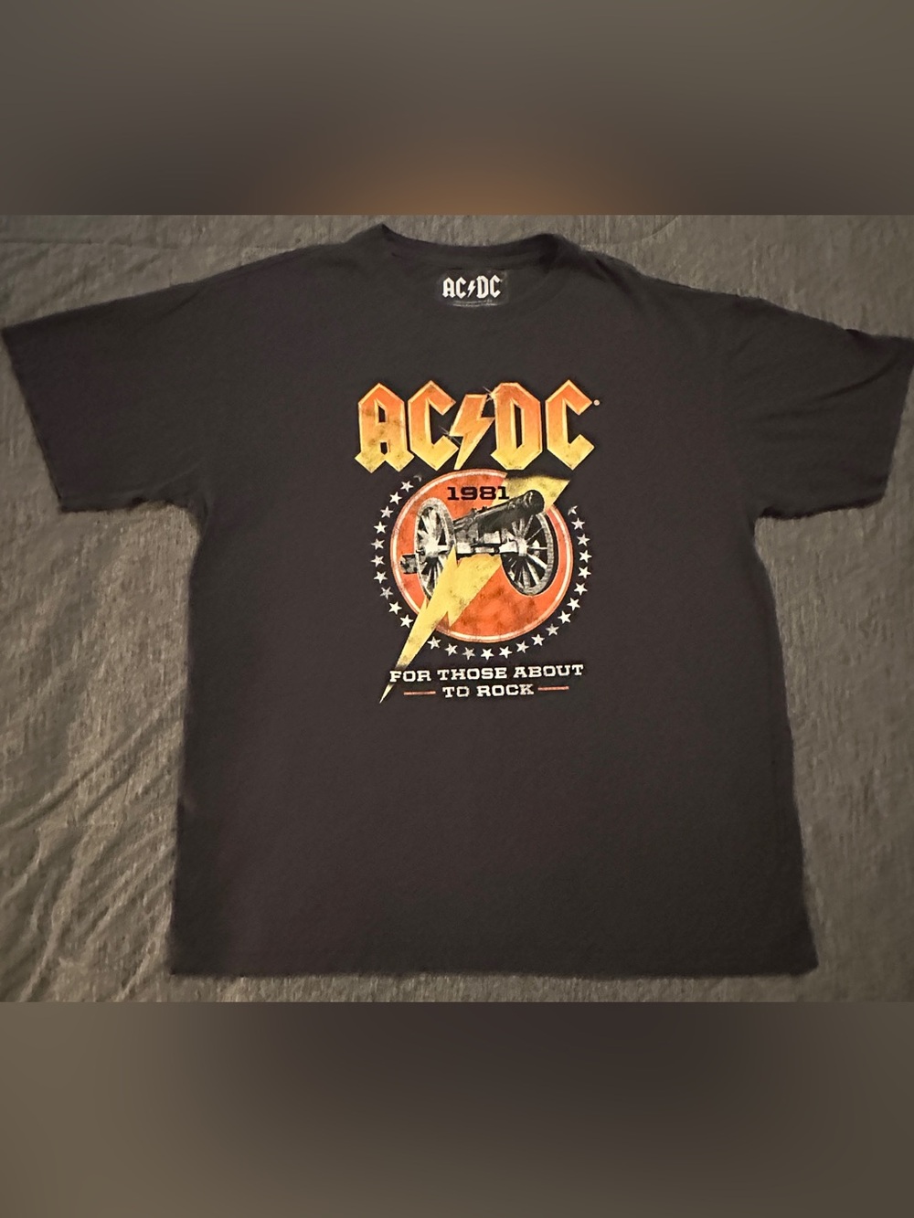 AC/DC Gray Graphic 'For Those About to Rock' Tee with Yellow and Orange Logo